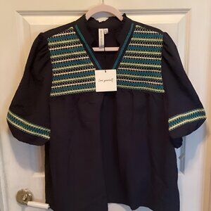 Grace & Karma Women Embroidered Bubble White Red Sleeve